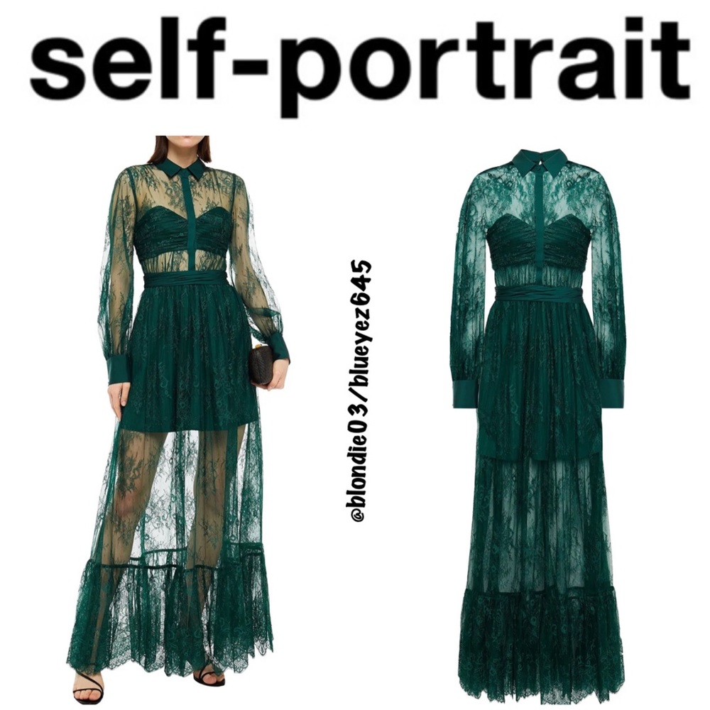 Self-Portrait Gathered Chantilly lace maxi dress UK4/US0 - Picture 1 of 6